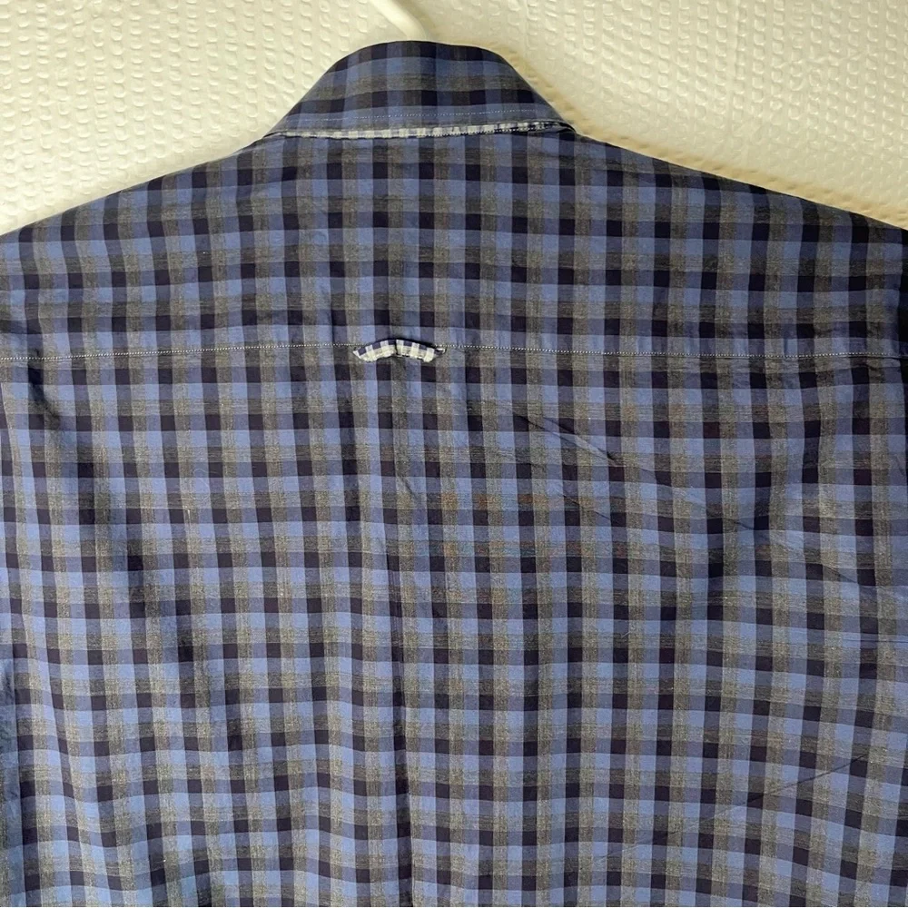 Stone Rose Made In Italy Blue/Grey/Black Check Dress Shirt Size S